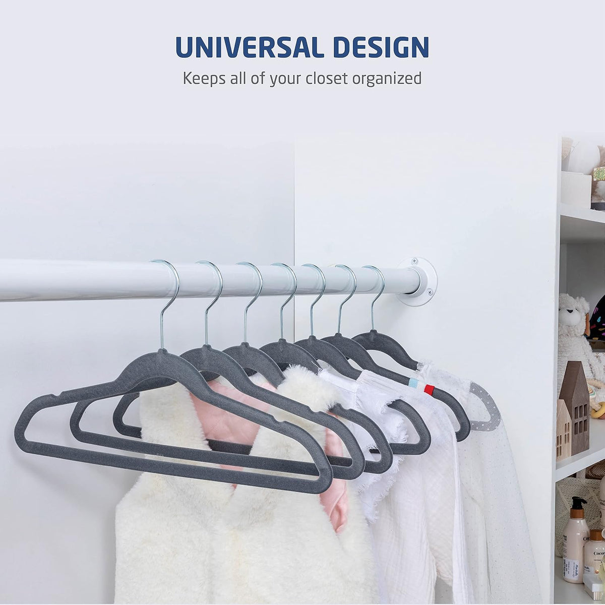 Zober Velvet Kids Hangers for Closet - Pack of 50 Non Slip Childrens Hangers for Shirts, Pants & Dresses w/Swivel Hook - Durable Kids Clothes Hanger w/Notches - Small Hangers - Gray
