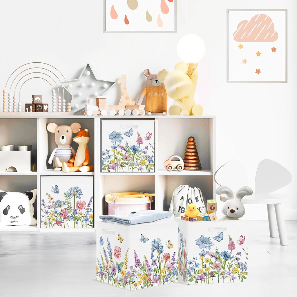 Clastyle 11.8" Flower Storage Basket Set of 3 for Kid Women Toy Clothes Bin
