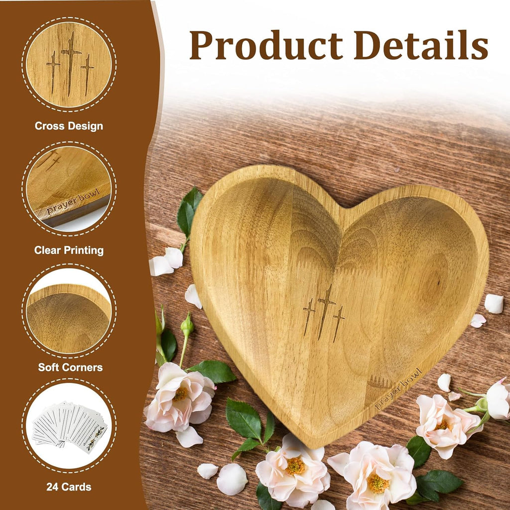 Prayer Bowl with 24 Cards, Heart Shaped Prayer Bowl Wooden