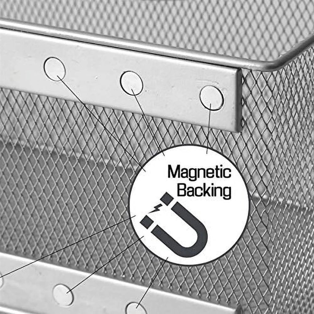 YBM HOME Magnetic Basket Storage Organizer with 16 Strong Magnets for Metal Desk, Fridge, Whiteboard, and Wall Locker Accessories, Large (2-Pack)