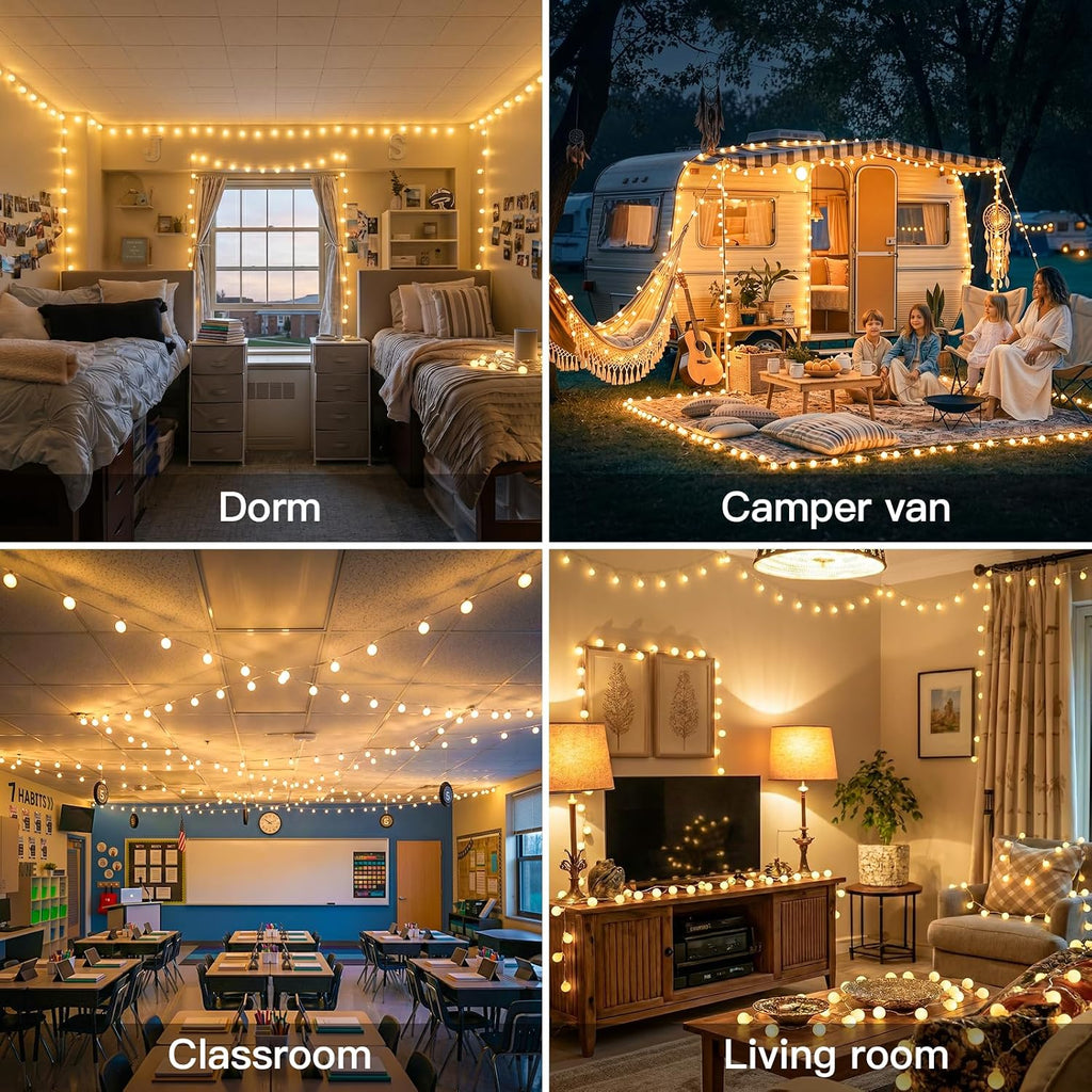 suddus 109ft Connectable Globe String Lights Plug in Remote Warm White