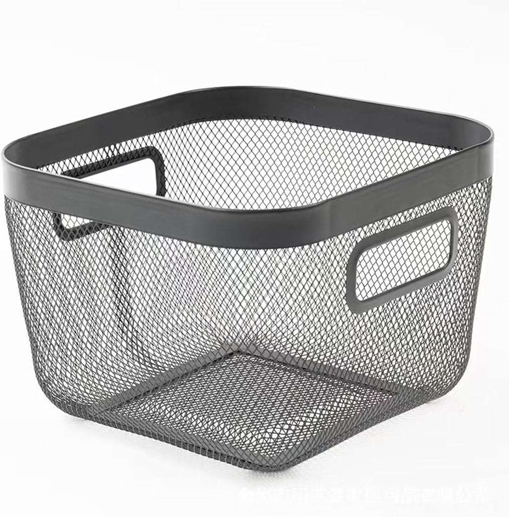 AJIODA Metal Mesh Steel Baskets, Household Wire Storage Organizer Bin Garden Harvest Basket Multi-functional Fruit Baskets with Handles for Kitchen Bathroom Picnic Shopping Decor Cabinet Home, Black
