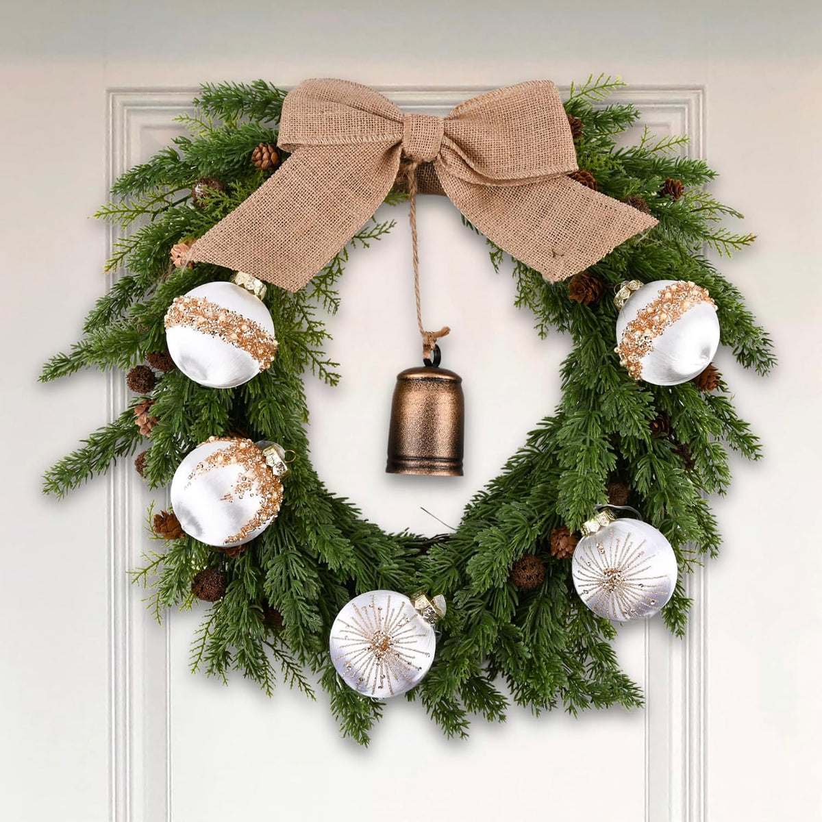 White Gold Christmas Tree Ornaments - Satin Christmas Ball Ornaments Luxury for Xmas Holiday Party Indoor Decorations - 80mm 3.15inch Pack of 15