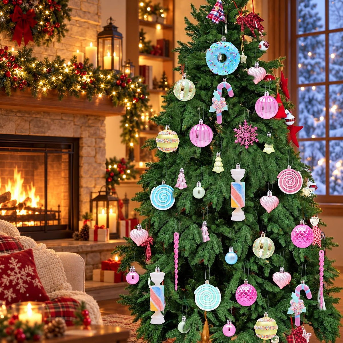 48-Pack Christmas Balls Ornaments,Macaron Shatterproof Christmas Ornaments Set, Xmas Seasonal Cute Hanging Pendants Gift Package for Tree Party Holiday Indoor Decor