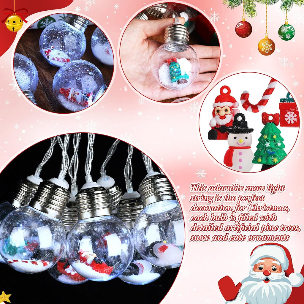 Aurelema 2 Pcs Christmas Bulb String Lights Snow Globe Lamp, White Light