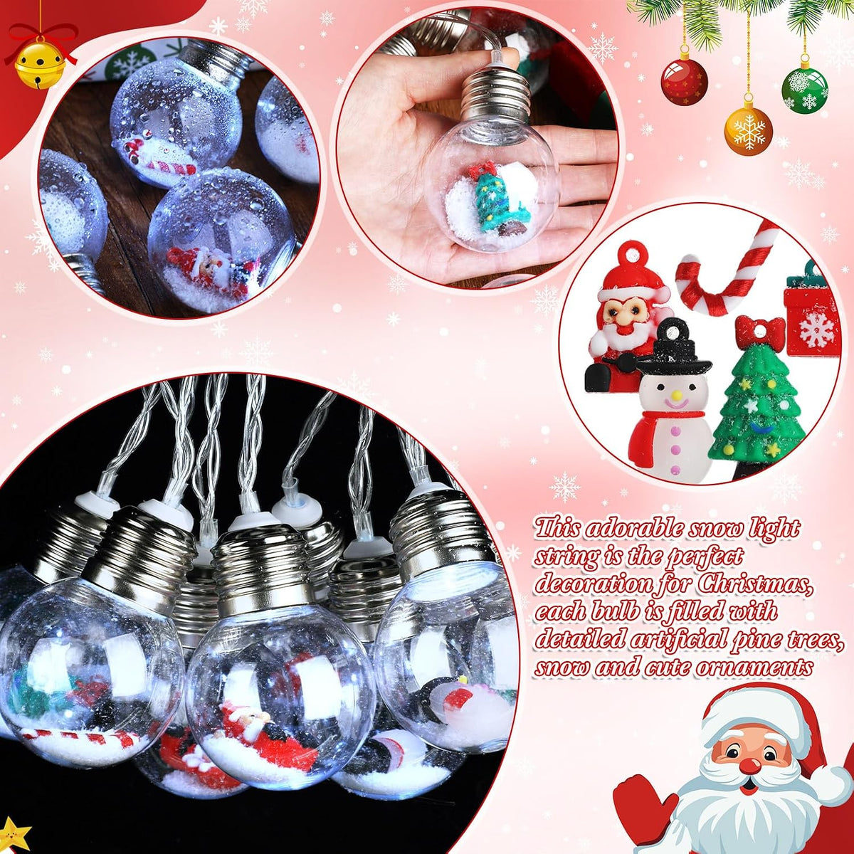 Aurelema 2 Pcs Christmas Bulb String Lights Snow Globe Lamp, White Light