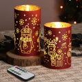 Eywamage Burgundy Glass Flameless Pillar Candles with Remote Set of 2