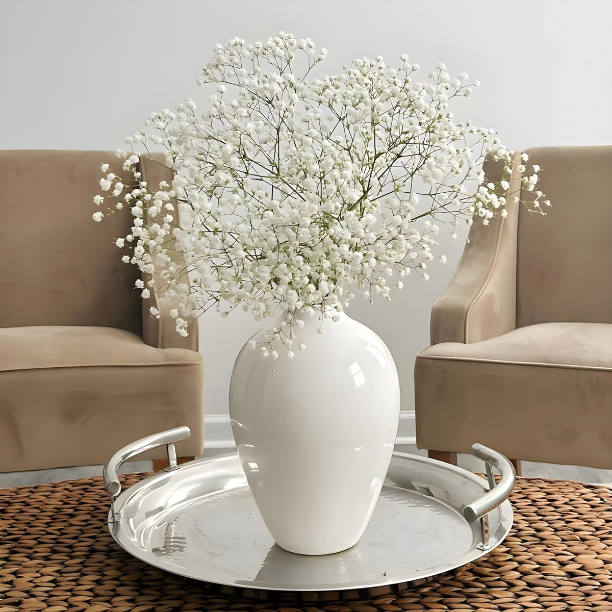 Willowy 10 Inch Elegant Glossy Porcelain Vase - White Ceramic Vase, Large Ceramic for Vases Home Decor, Tall White Decorative Vases for Pampas Grass
