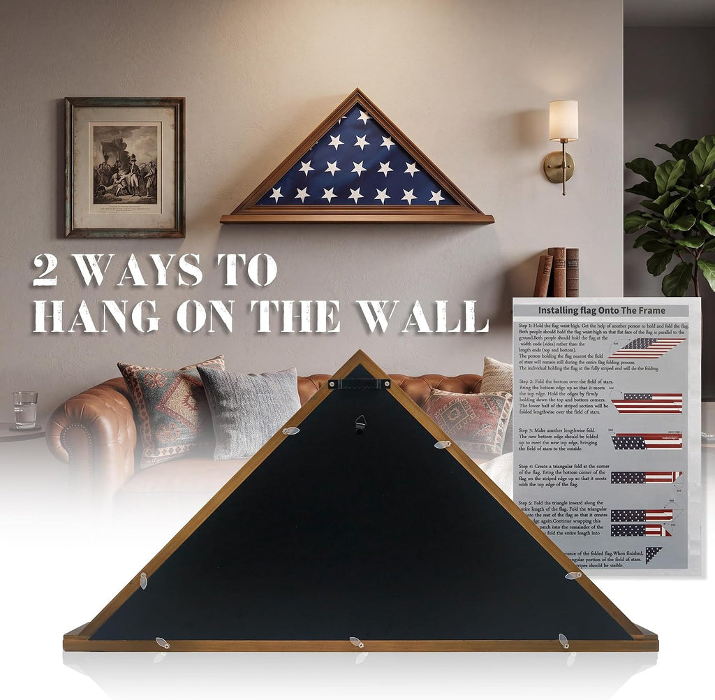 Folded Flag Display Case for 5'x9' Military Burial Flag, Walnut Solid Wood