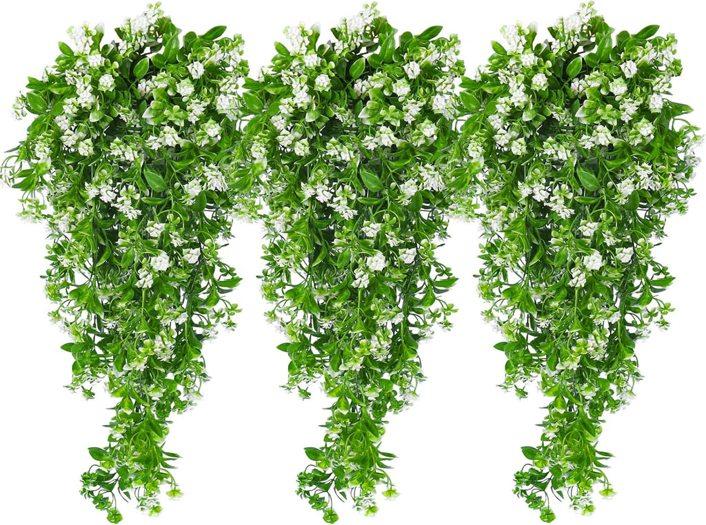 SJL Artificial Hanging Plants Fake Vine Faux Greenery Outdoor Decor 3Pcs