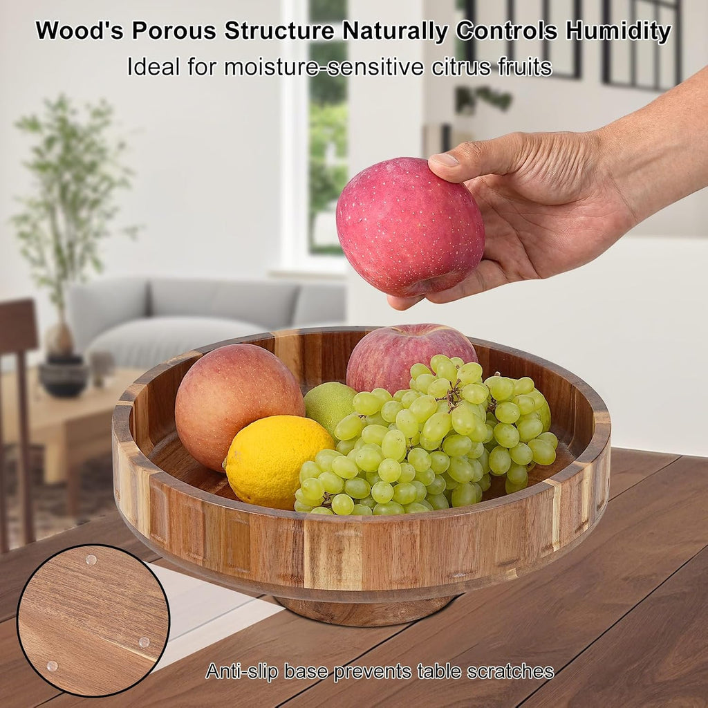 Wood Bowl, 12" Large Acacia Wooden Bowl for Friut, Bread, Keys, Dining Table Centerpiece, Home Decor (Wood)