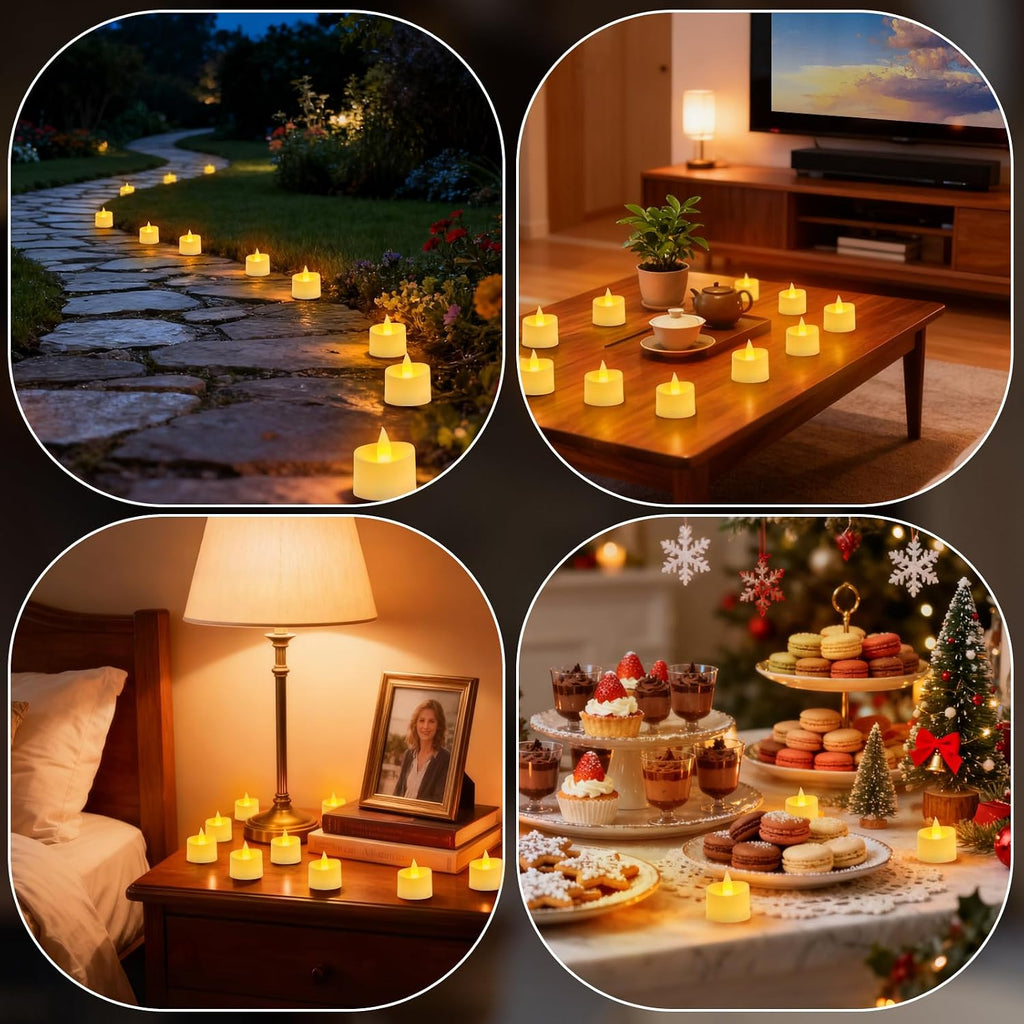 Realistic Flameless LED Tea Lights - Battery-Powered Dancing Flame Candles for Weddings, Halloween, Votives | Safe Child-Resistant, Flickering Ambiance Decor (Ivory Base, 100 Pack)