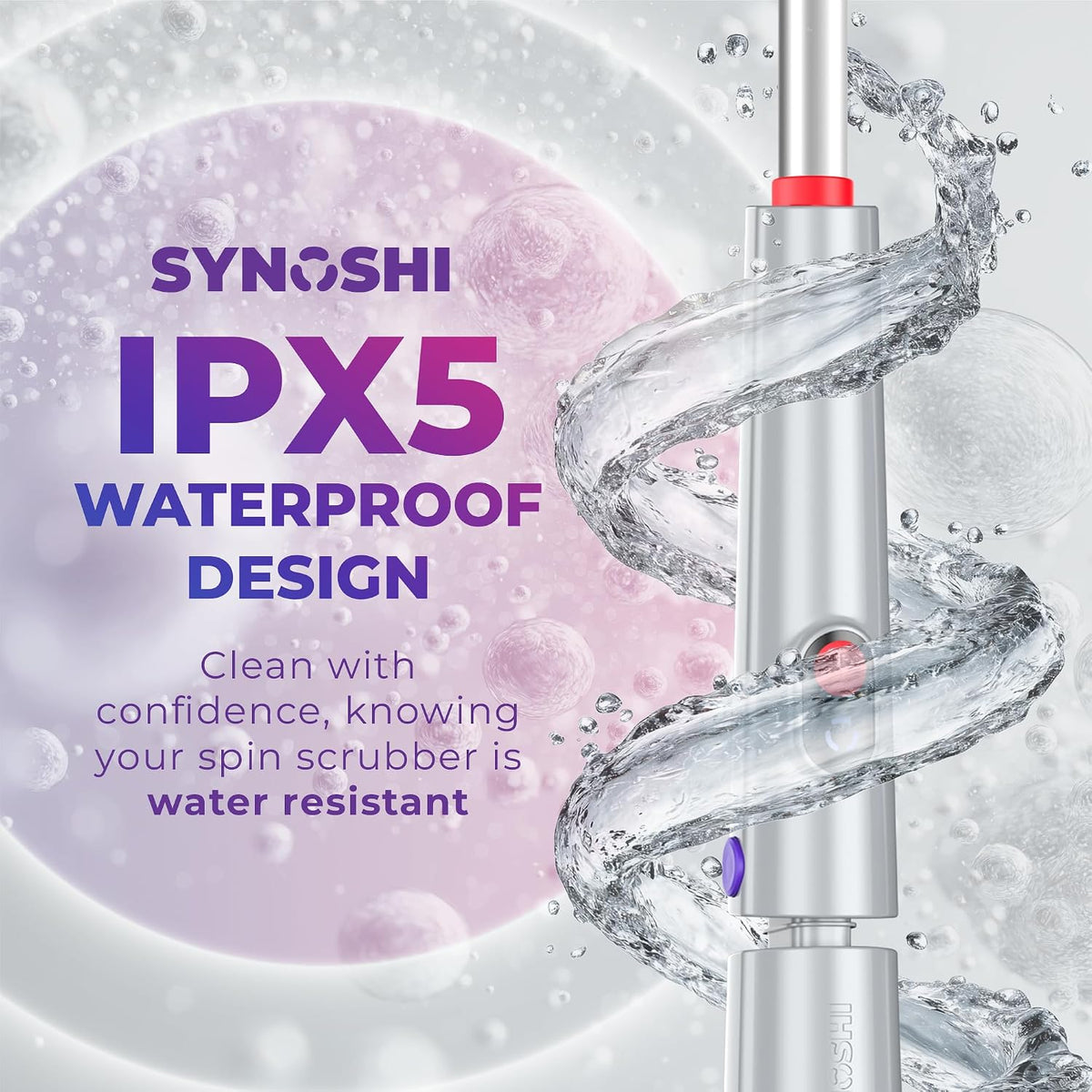 Synoshi PRO Electric Spin Scrubber Long Handle – Cordless Shower Scrubber