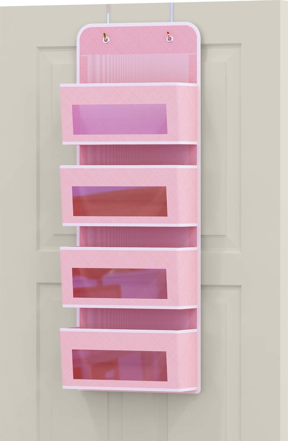 Simple Houseware 4 Clear Window Pocket Over Door Hanging Organizer, Pink