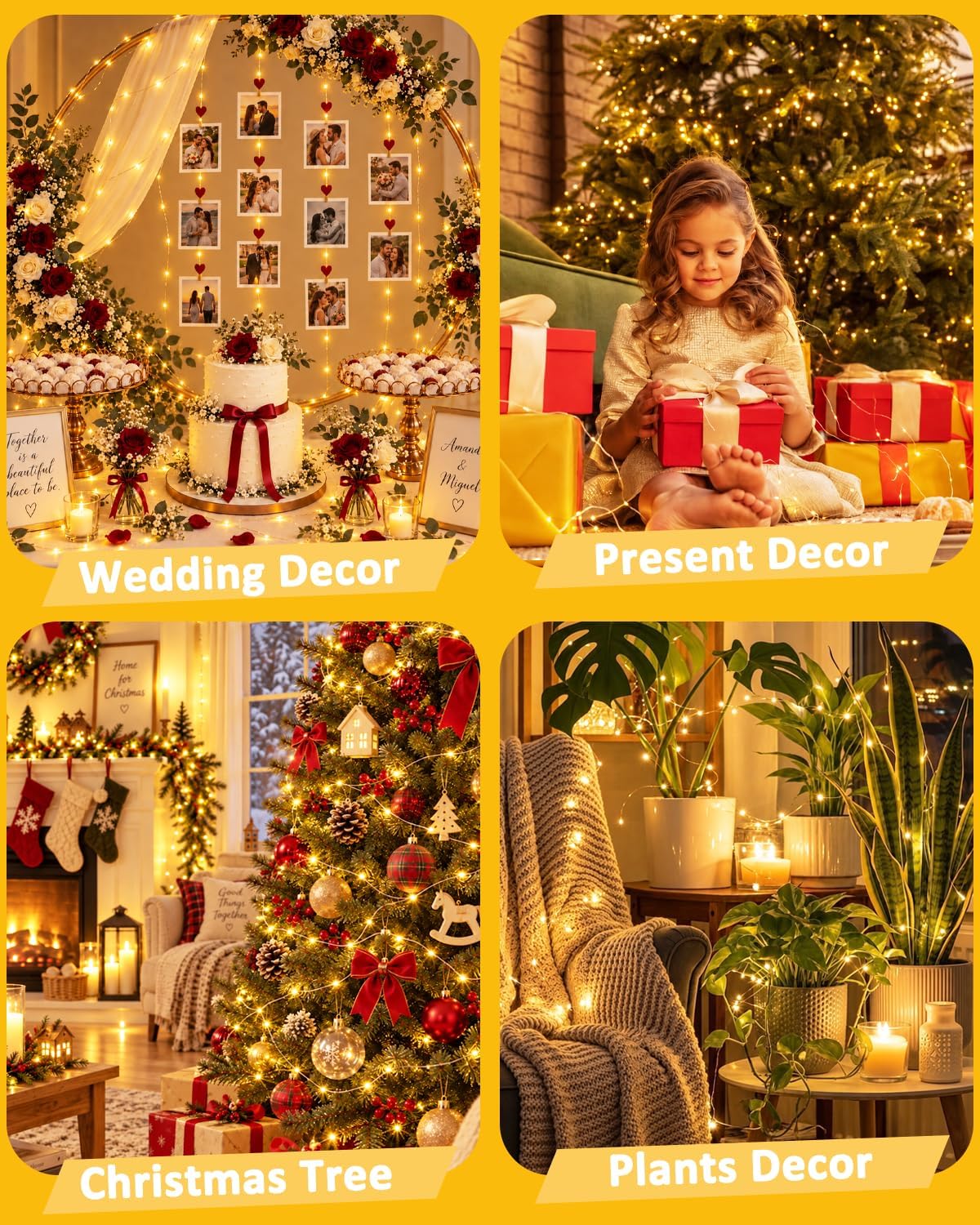 4 Pack 60 LED Fairy Lights Battery Operated with Remote, 20 FT Warm White