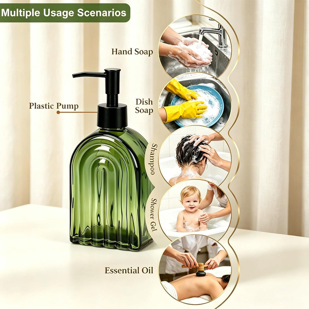 YYTSGG Green Glass Soap Dispenser with Plastic Pump, 13.5Oz