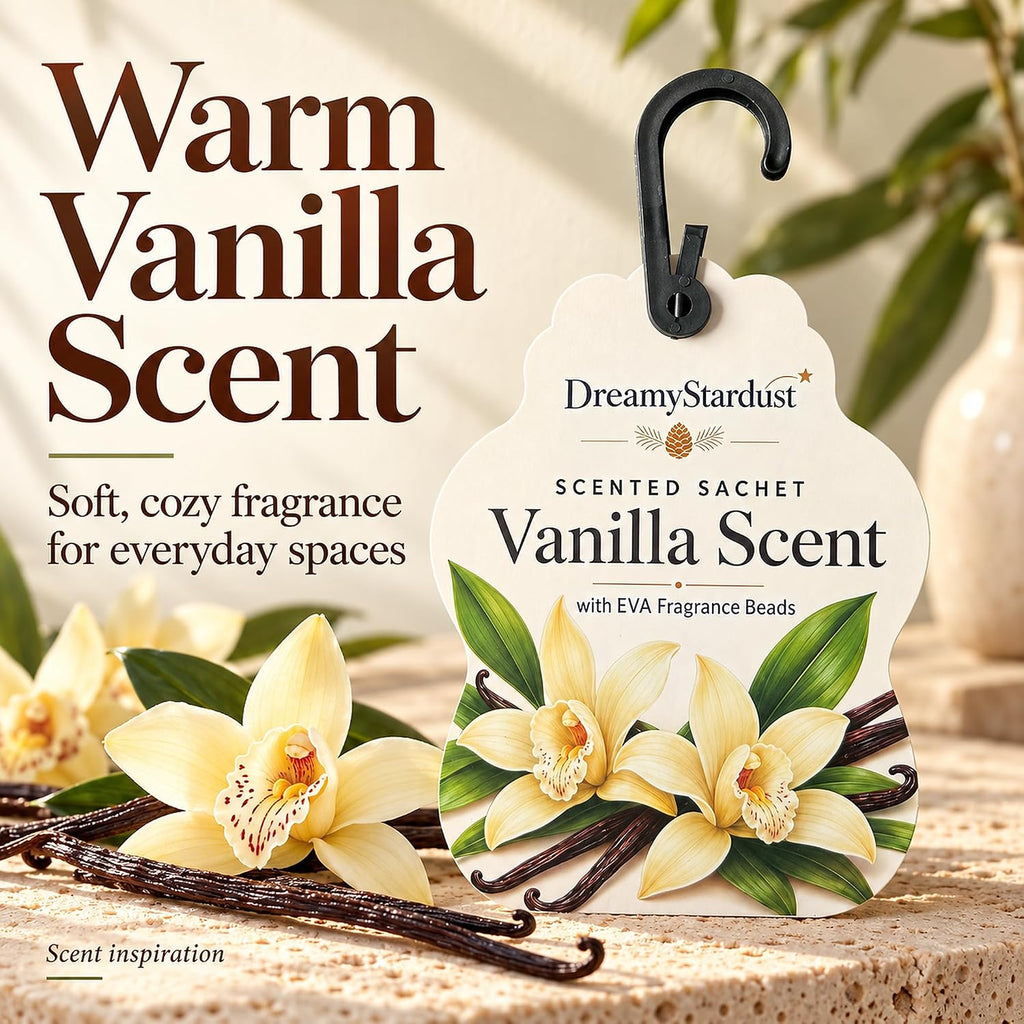 Vanilla Scented Sachets for Drawers & Closets, 6 Pack Hanging Fragrance Sachets with EVA Beads for Wardrobe, Car, Shoe Cabinet and Bathroom, 0.35 oz Each
