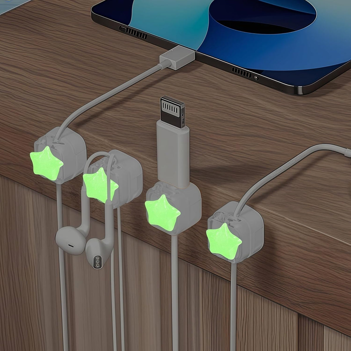 9Pack Magnetic Cable Clips,Night-Glowing Cord Holder,White Star