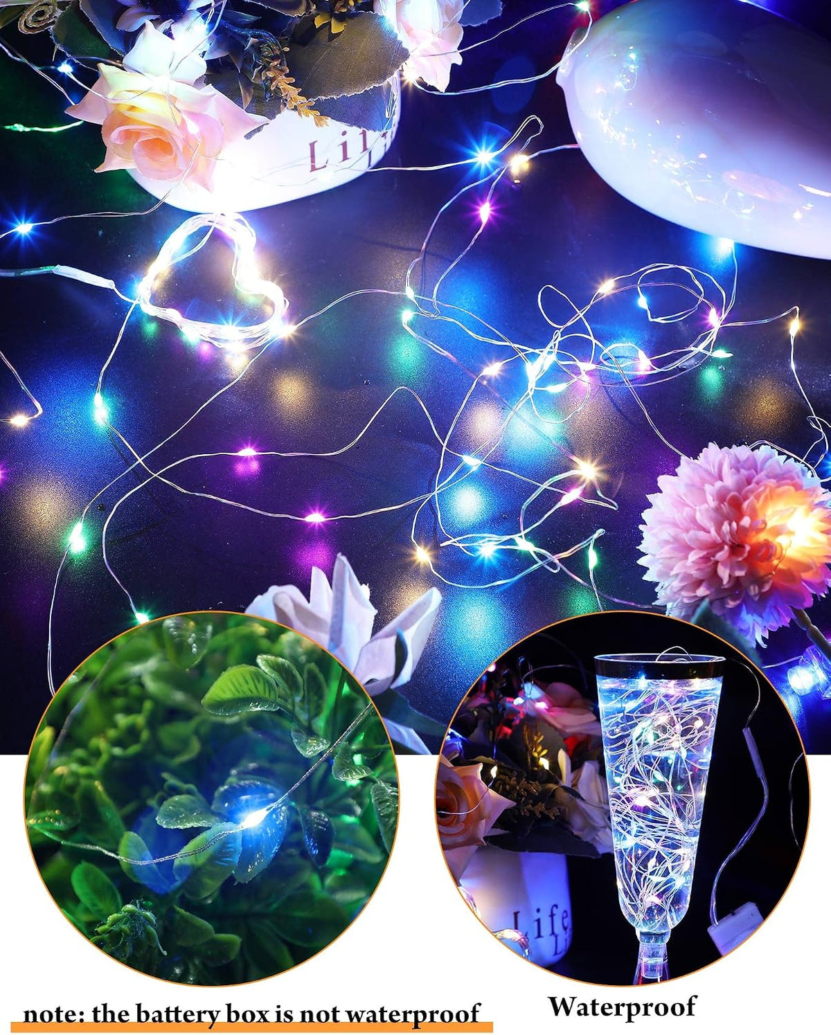 Riakrum 50 Pack Fairy Lights 10 ft 30 LED Multicolor Battery Operated Light