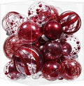 Clear Christmas Ball Ornaments,24ct Shatterproof Plastic Decorative Christmas Ornaments Hanging Xmas Tree Baubles Set with Stuffed Delicate Glittering Decorations for Holiday Home Decor(Burgundy)