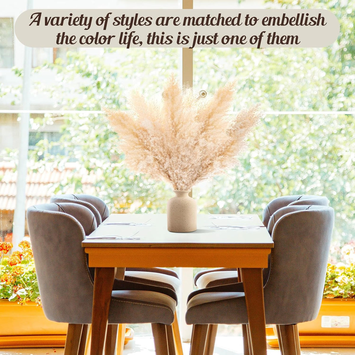 Pasuvsigt 12Pcs 17 Inch Dried Pampas Grass Fluffy Stem Home Wedding Decor