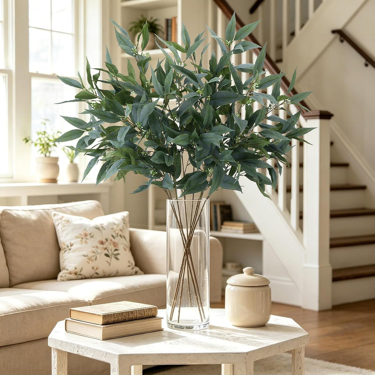 GTIDEA 8 Pack 37.5'' Artificial Eucalyptus Greenery Stems with Faux Seeds