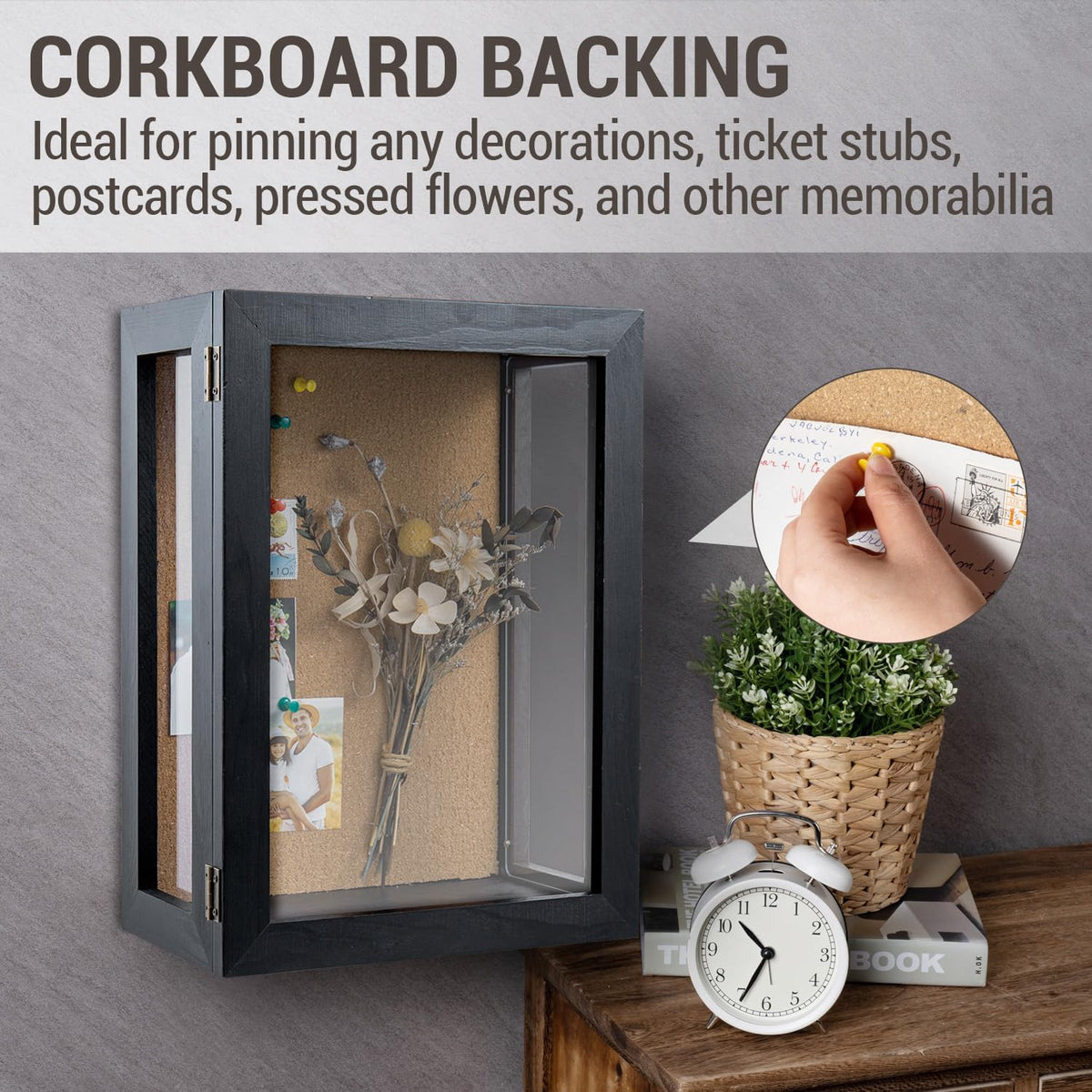 MyGift Black Wood Wall Mounted Shadow Box, 11x15 Inch Enclosed Display Case