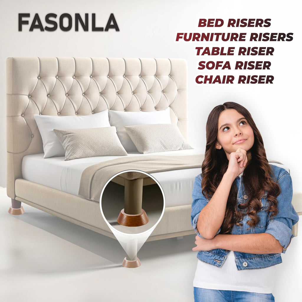 Bed Risers, Furniture Risers (Set of 8-Height 1") Can be Adjusted to 2'' 3''or 4'', Lifts Furniture Risers, Solid Natural Wood Risers, Non-Slip Recessed Hole (Light Brown Color)