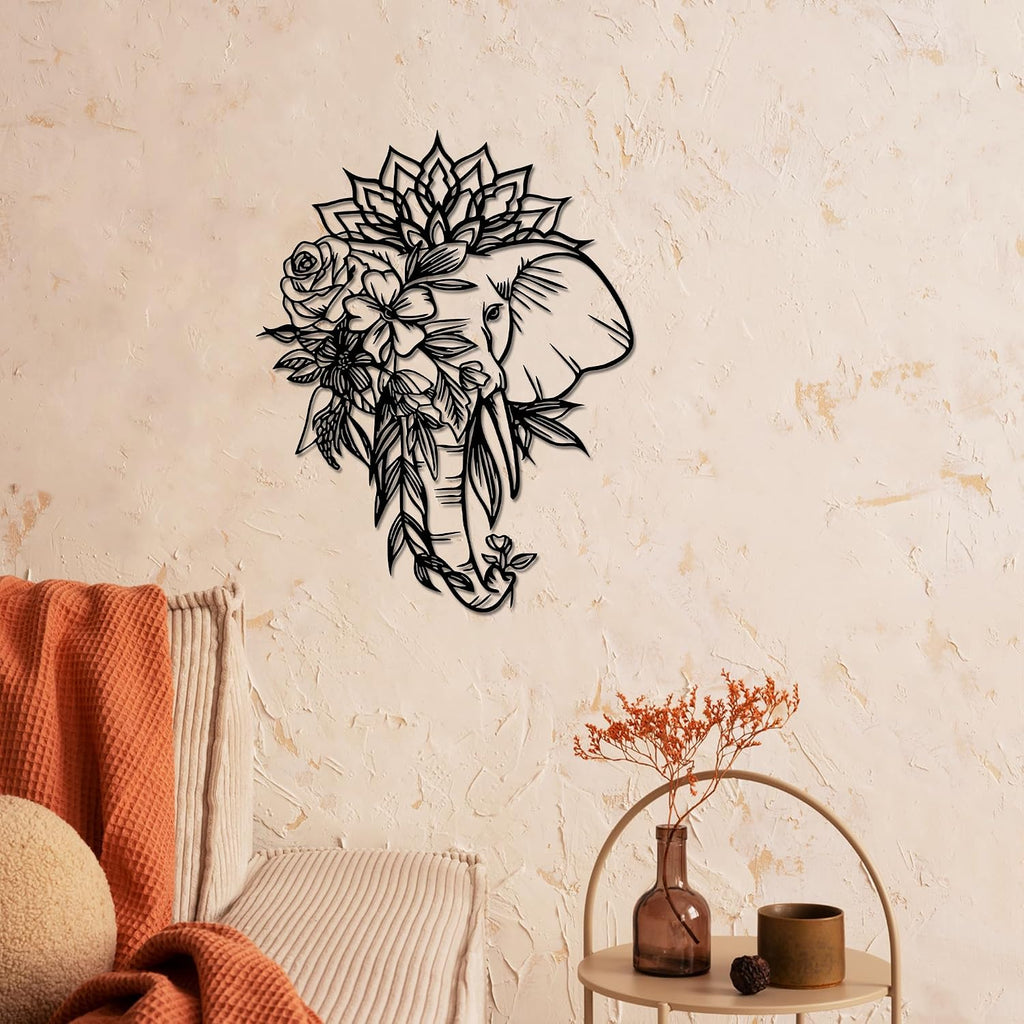Rajukit Elephant with Lotus Metal Wall Art – Indian Home Decor
