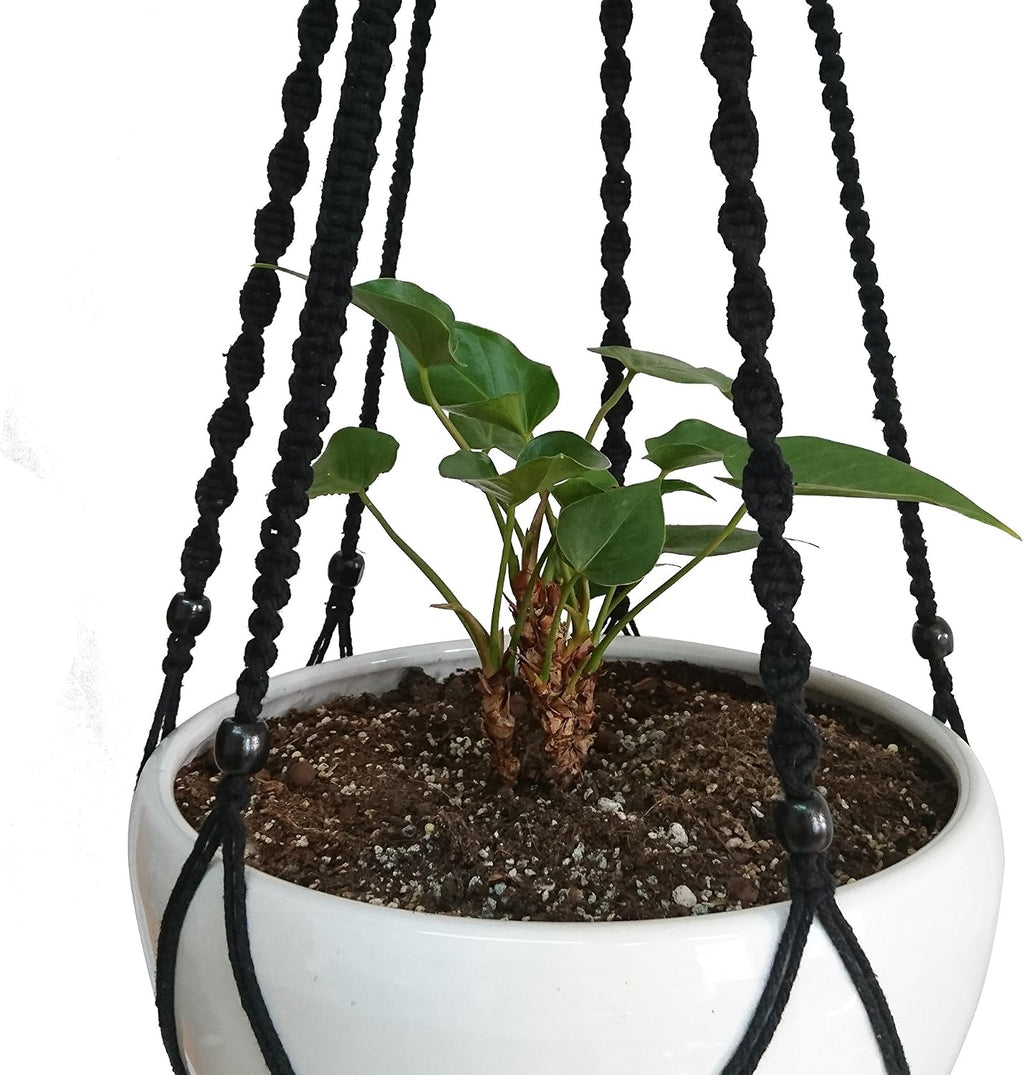 Plant Hanger Macrame Cotton 6 Legs 51 Inches in Tan and Green Color for Indoor Outdoor, Living Room, Kitchen, Deck, Patio, High and Low Ceiling with Size of 10-12 inches Without THE Pot (Black)