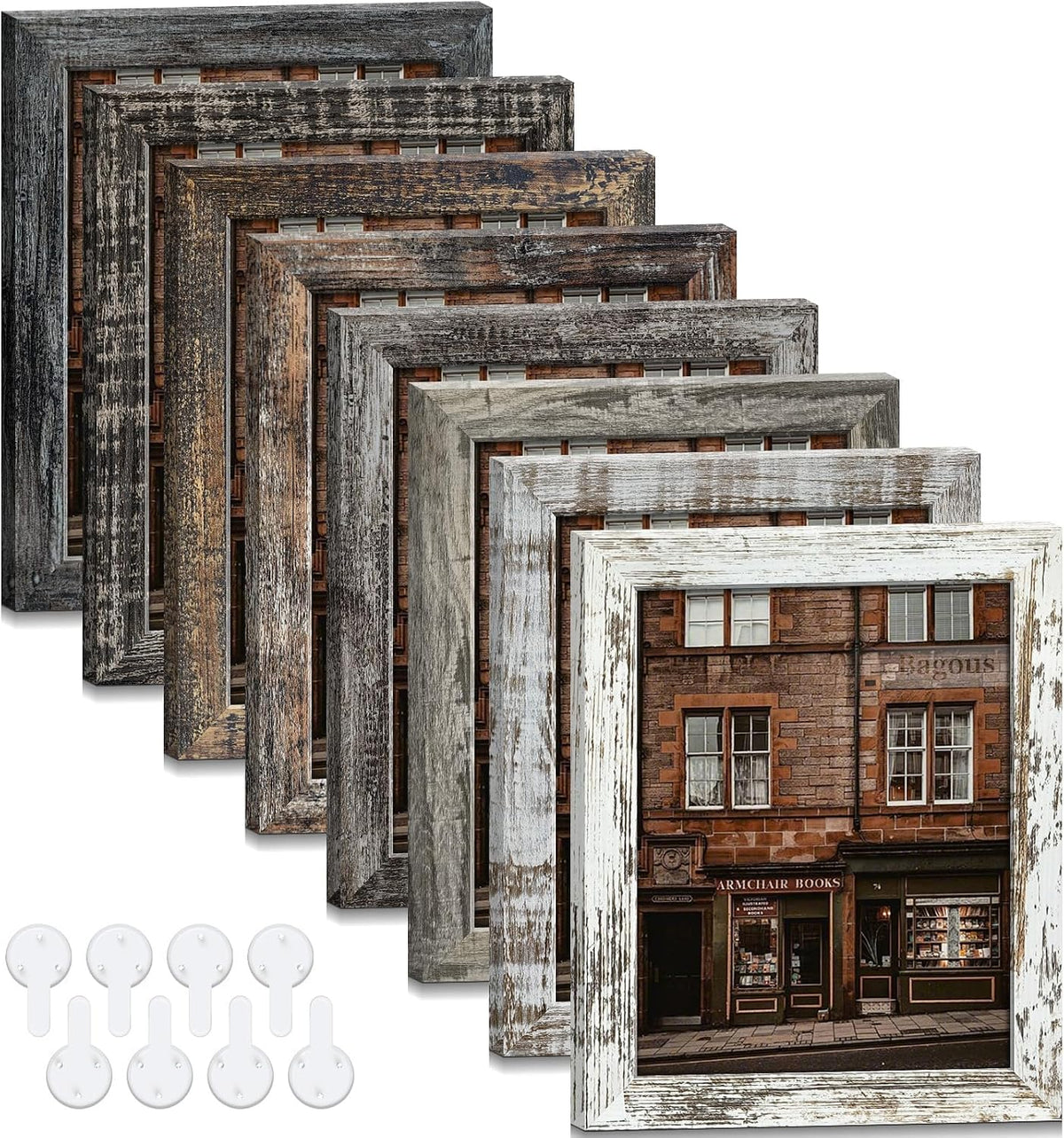 8x10 Picture Frames Set of 8, Vintage Rustic Farmhouse Industrial Style Photo Frames, High Definition Real Glass, for Tabletop or Wall Hanging