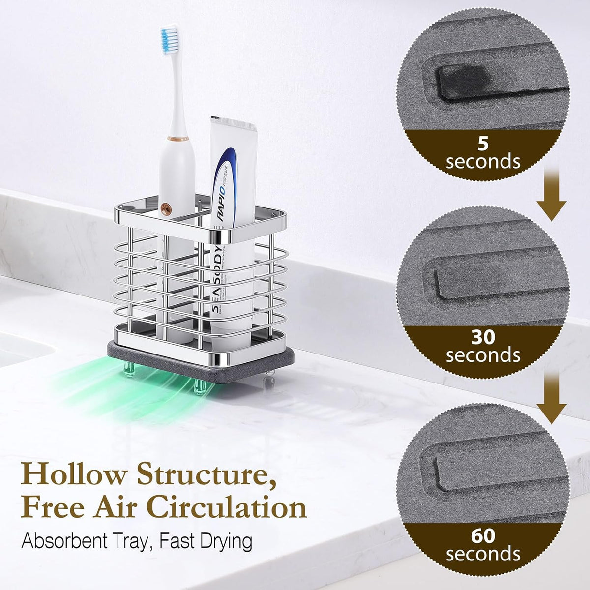 Shinowa Toothbrush Holder Wall Mounted for Bathroom 2 Slots, Silver
