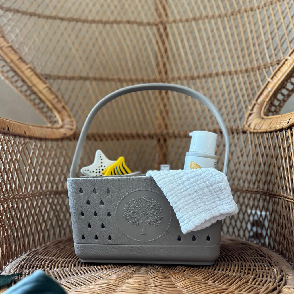 Parker Baby Bath Caddy | BPA Free & Food Grade Shower Caddy Organizer for Toys & Supplies | Quick-Dry, Sturdy & Perfect Size Shower Basket w/Handle in Neutral Colors