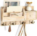 Rebee Vision Key Holder Wall Mount with Drawer for Entryway, Natural Wood