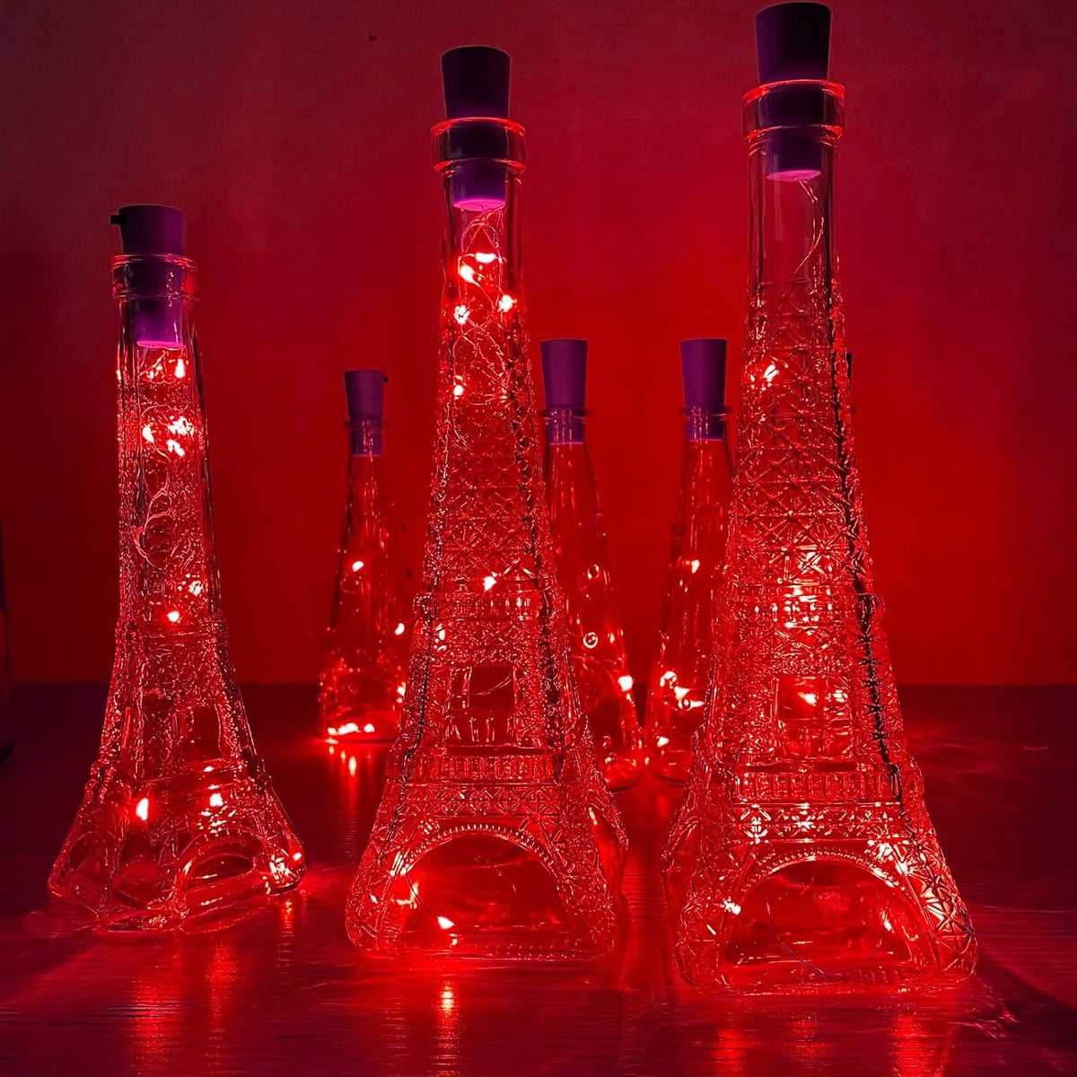 SmilingTown Wine Bottle Cork Lights 15Pack 10 LED 40 Inches Battery Operated Silver Wire Liquor Bottle Fairy Mini String Lights for Party Christmas Halloween Wedding Decoration (Red)