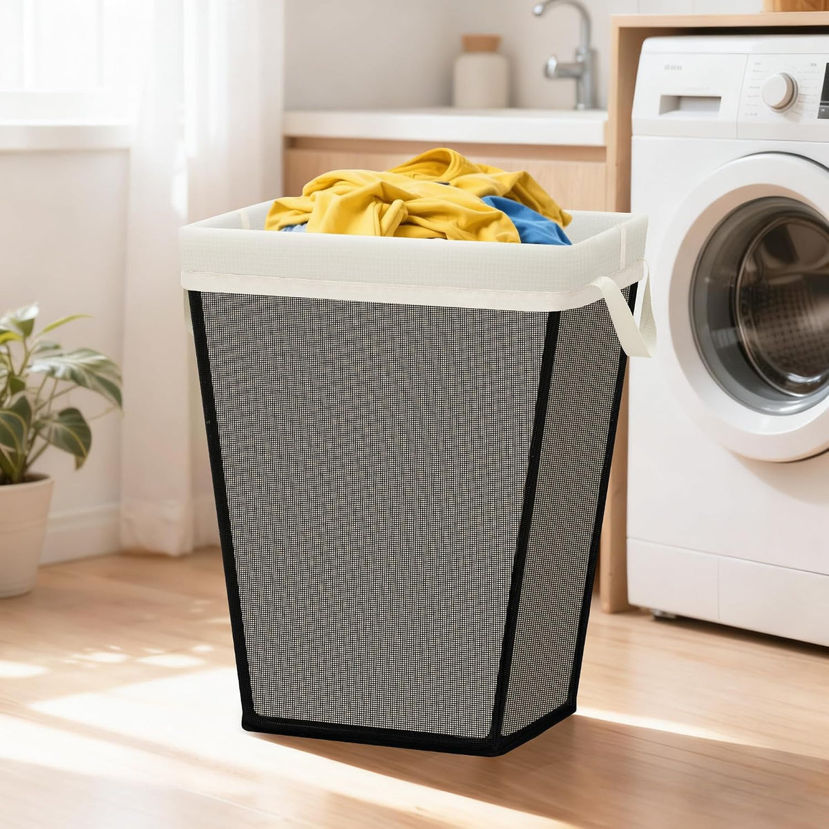 STO STO 75L Laundry Hamper, Space Saving Freestanding Clothes Basket with Iron Frame, Dirty Clothes Storage Bin with Removable Washable Liner for Bedroom, Bathroom, Dorm, Closet, Apartment, Beige
