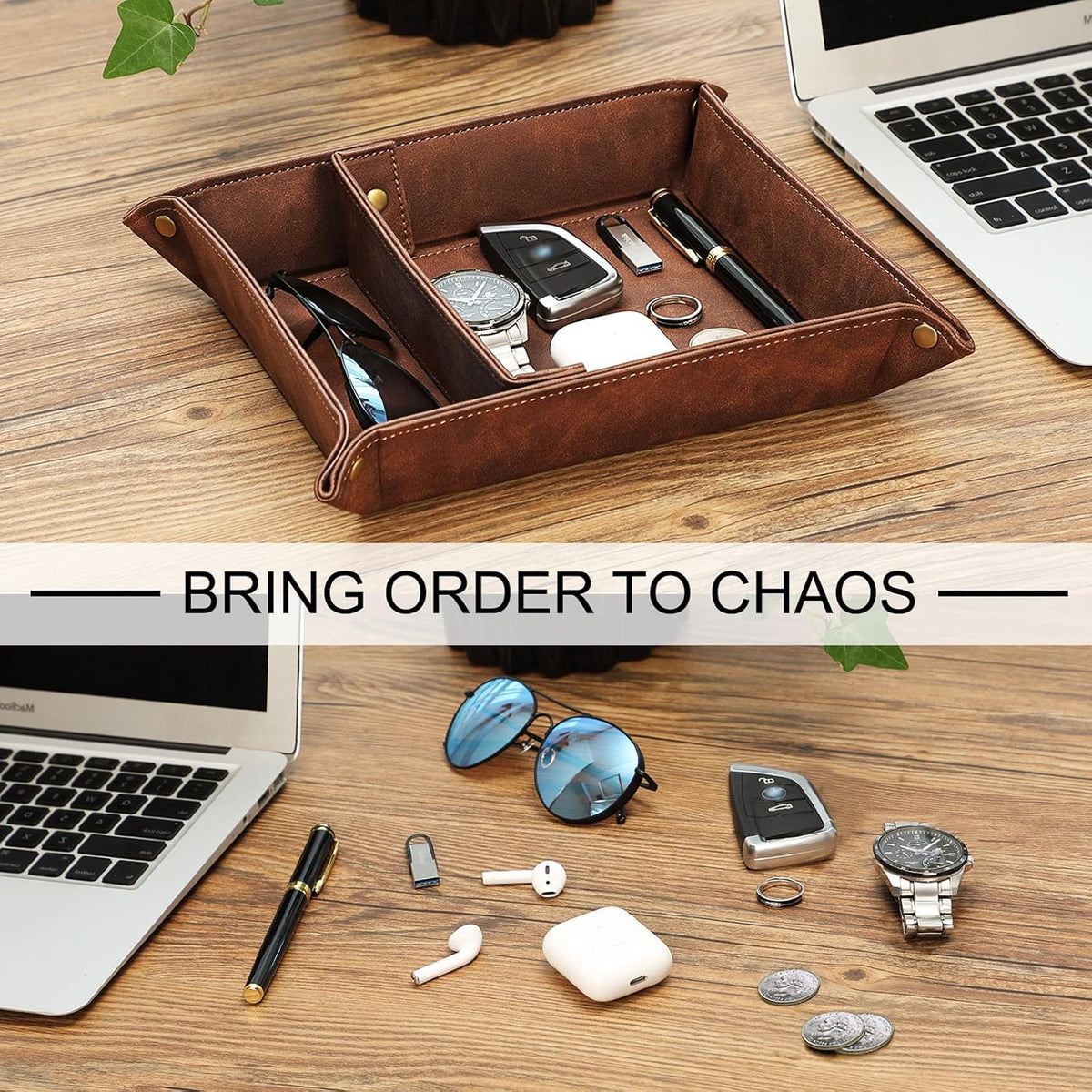 SITHON Valet Tray Desktop Storage Organizer with 2 Compartments
