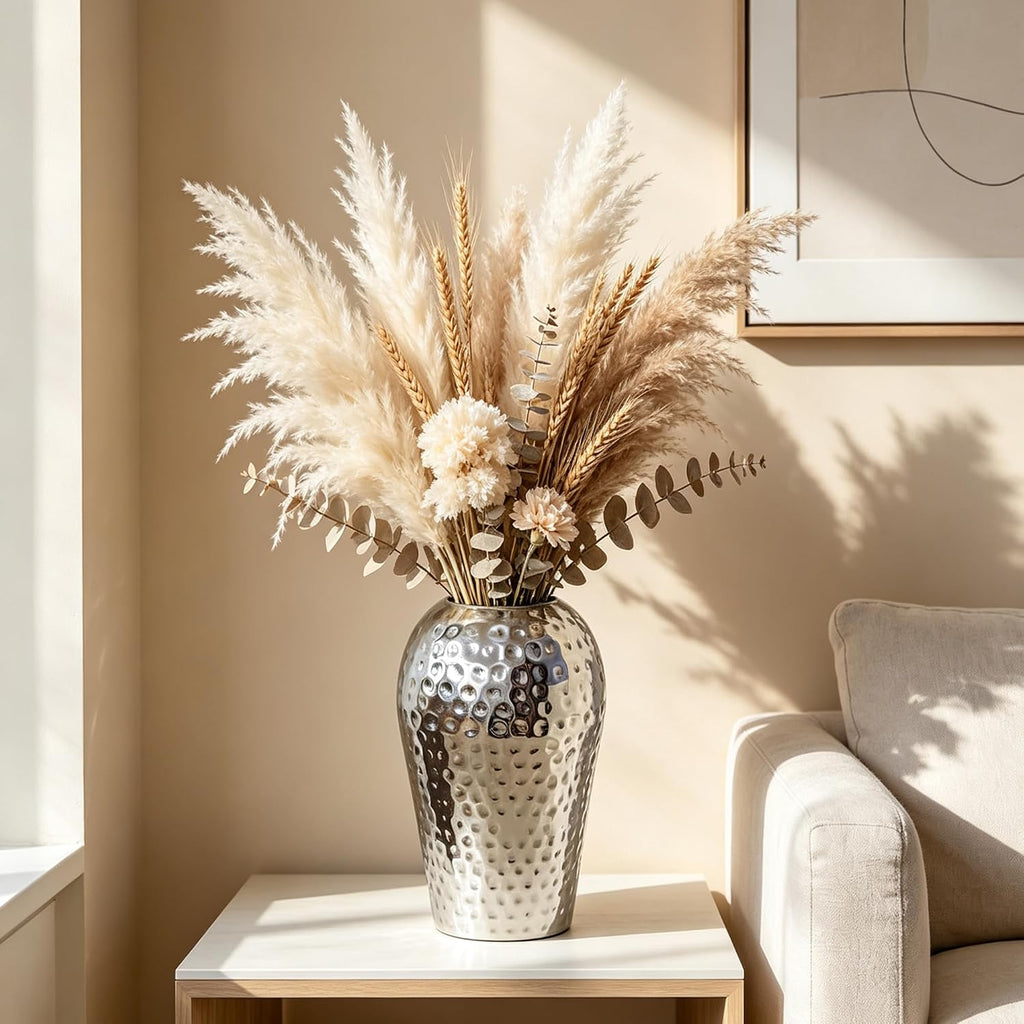Hosley 10 Inch High Hammered Iron Vase - Handcrafted by Artisans Using Centuries-Old Hammer Pattern Techniques for Floral Arrangements Rustic Charm and Cultural Richness in Your Home Decor Embrace