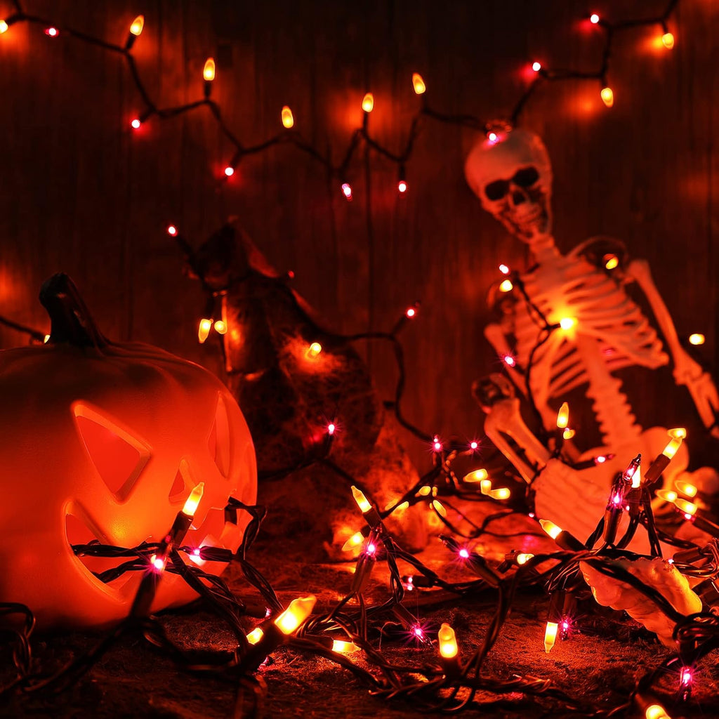 ODEETRONIC Purple Orange Incandescent Halloween Lights, 21.63 ft, 100 Count