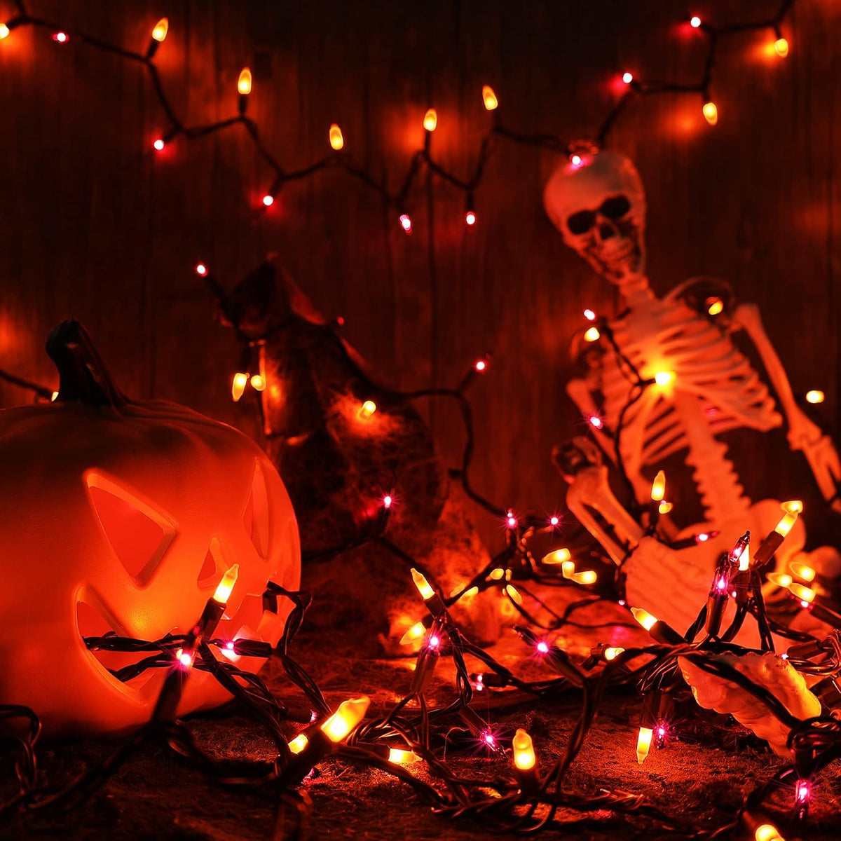 ODEETRONIC Purple Orange Incandescent Halloween Lights, 21.63 ft, 100 Count