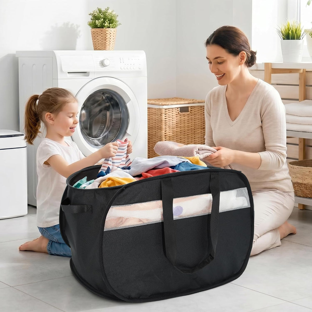 100L Collapsible Laundry Baskets, Foldable Dual Handle Laundry Hamper Black