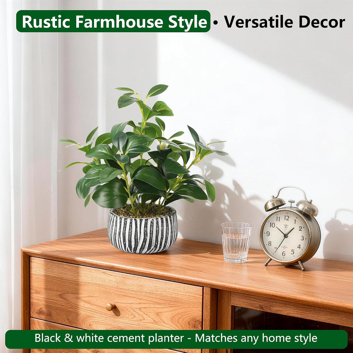 florisso Fake Plants Artificial Plants Indoor, Faux Potted Plants Indoor Artificial Succulents with Fig Leaf Look Real Greenery with Planter for Office Desk Coffee Table Home Decor(Black White)