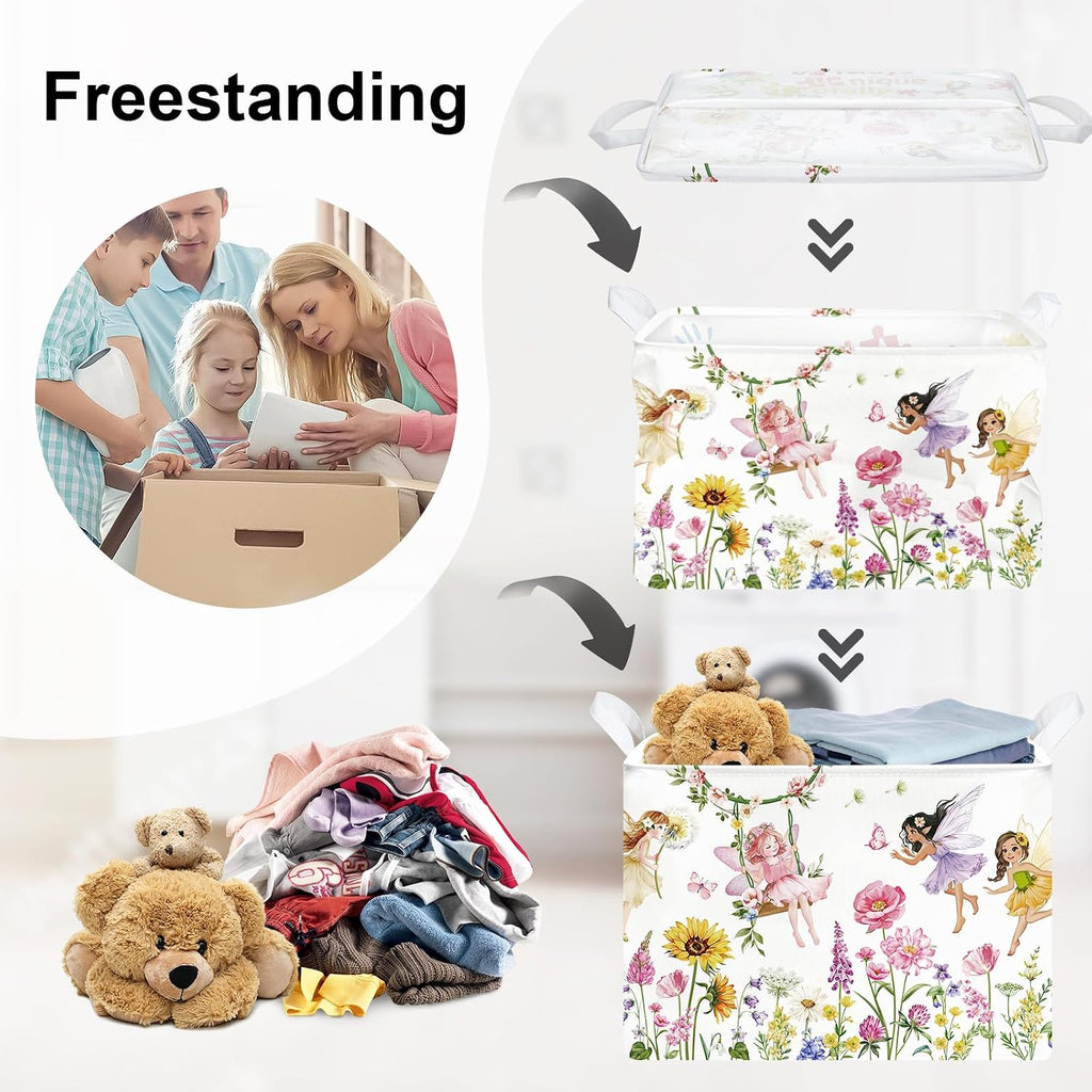 Fantasy Princess Laundry Hamper Colorful Large Storage Basket Collapsible Parents Organizer Kids Toy Clothes Bins for Bedroom, Bathroom, Fairy, 36L