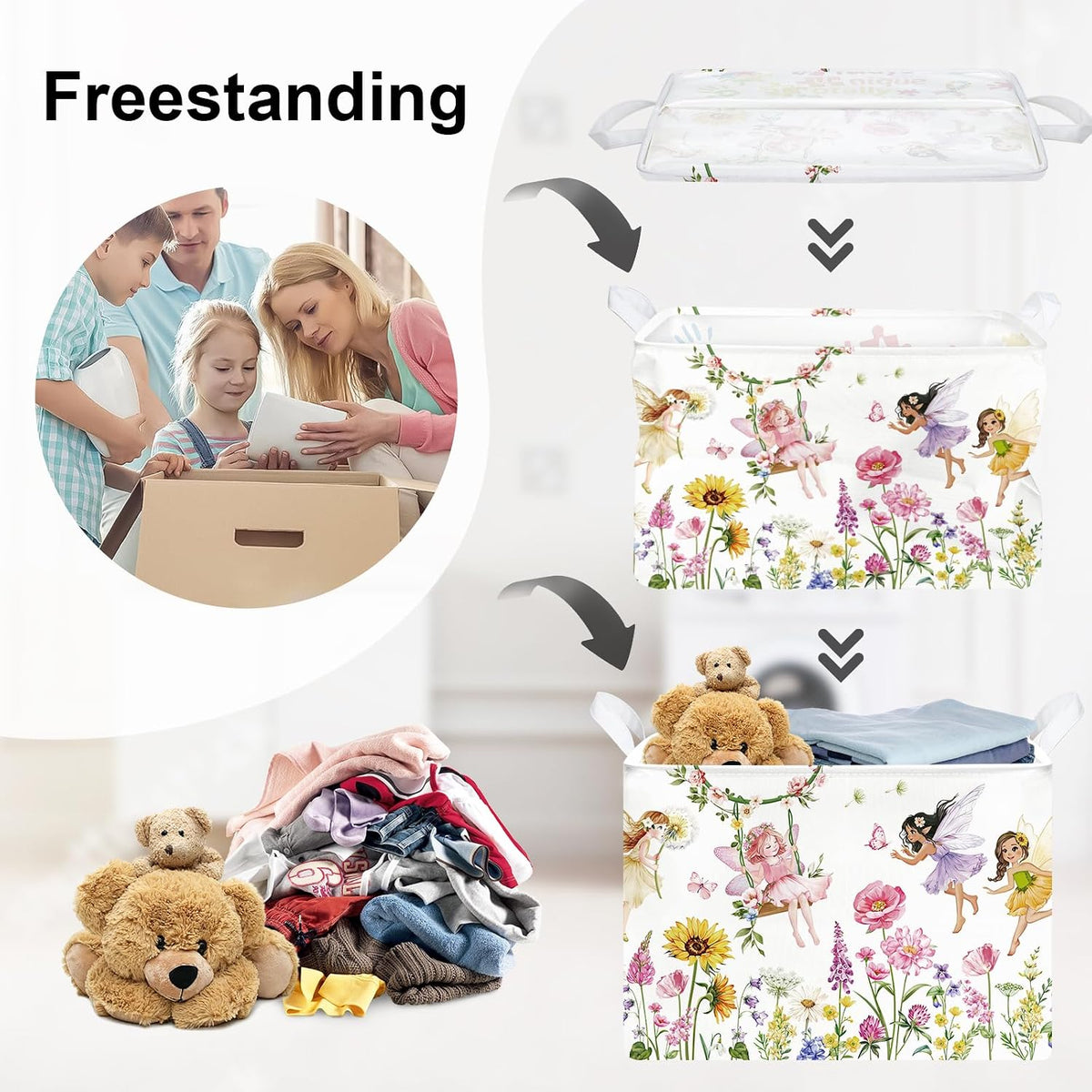 Fantasy Princess Laundry Hamper Colorful Large Storage Basket Collapsible Parents Organizer Kids Toy Clothes Bins for Bedroom, Bathroom, Fairy, 36L