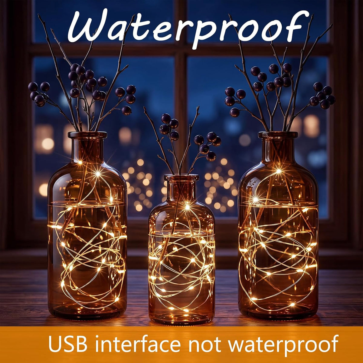 Macarrie Fairy Lights 33ft 100 LED USB Light, Warm, White USB, 30 Pcs