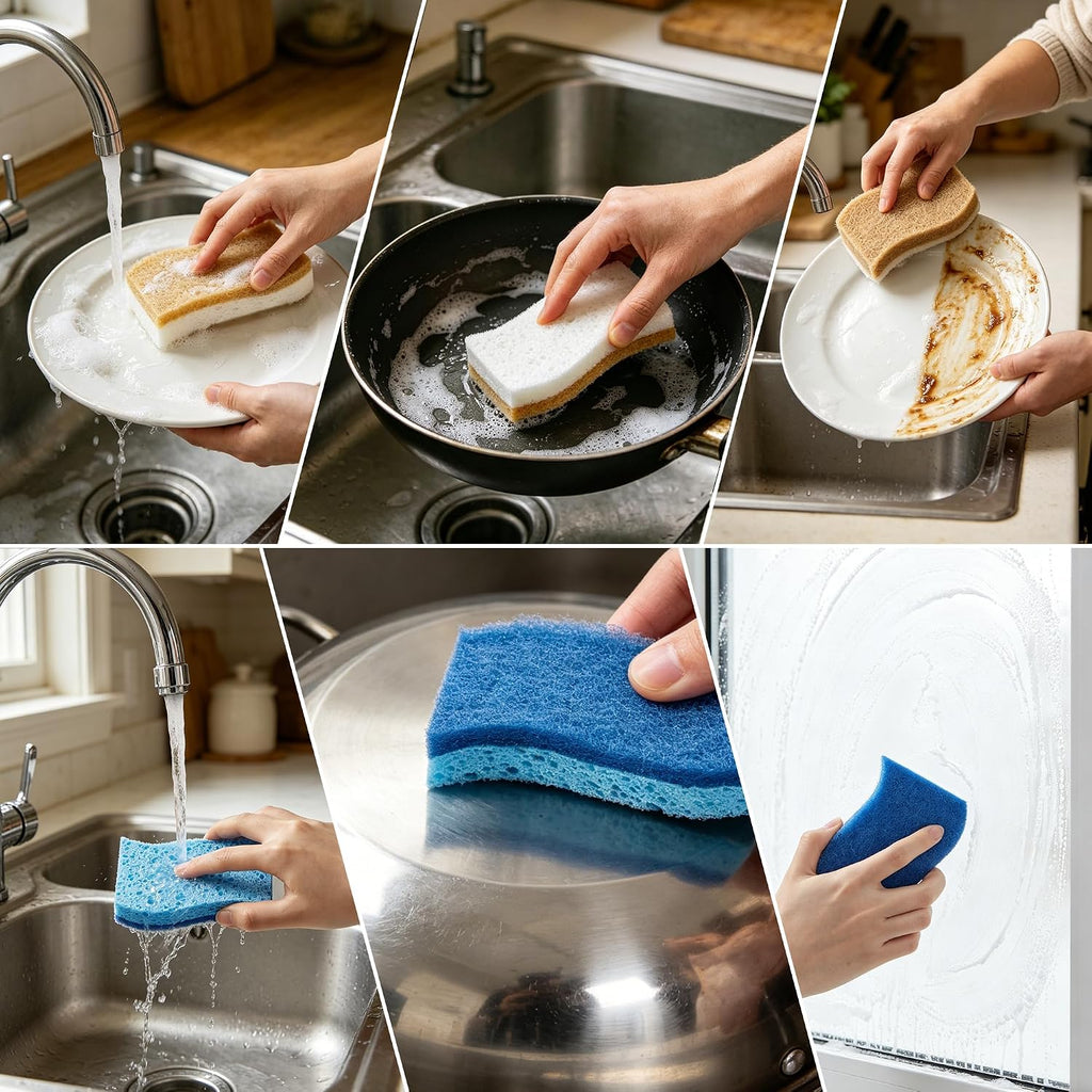 LEEPENK 72 PCS Non-Scratch Scrub Sponges,36 PCS Brown and 36 PCS Blue Kitchen Sponges for Cleaning,72 Dish Sponges for Kitchen Around the Home Bathroom & More, Non Scratch Scrub Dish Sponge for Dishes