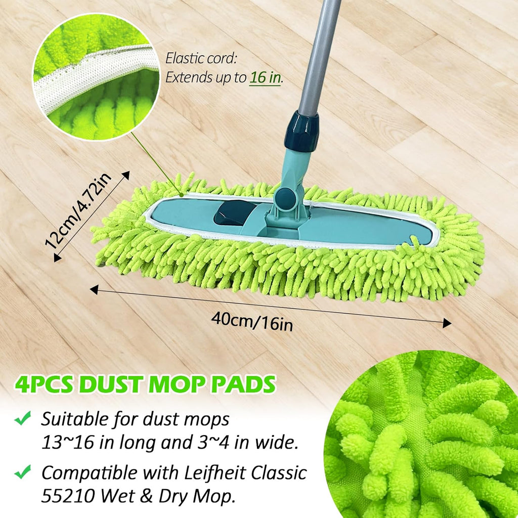 4PCS 13''~16'' Microfiber Dust Mop Pads Compatible with Leifheit 55210