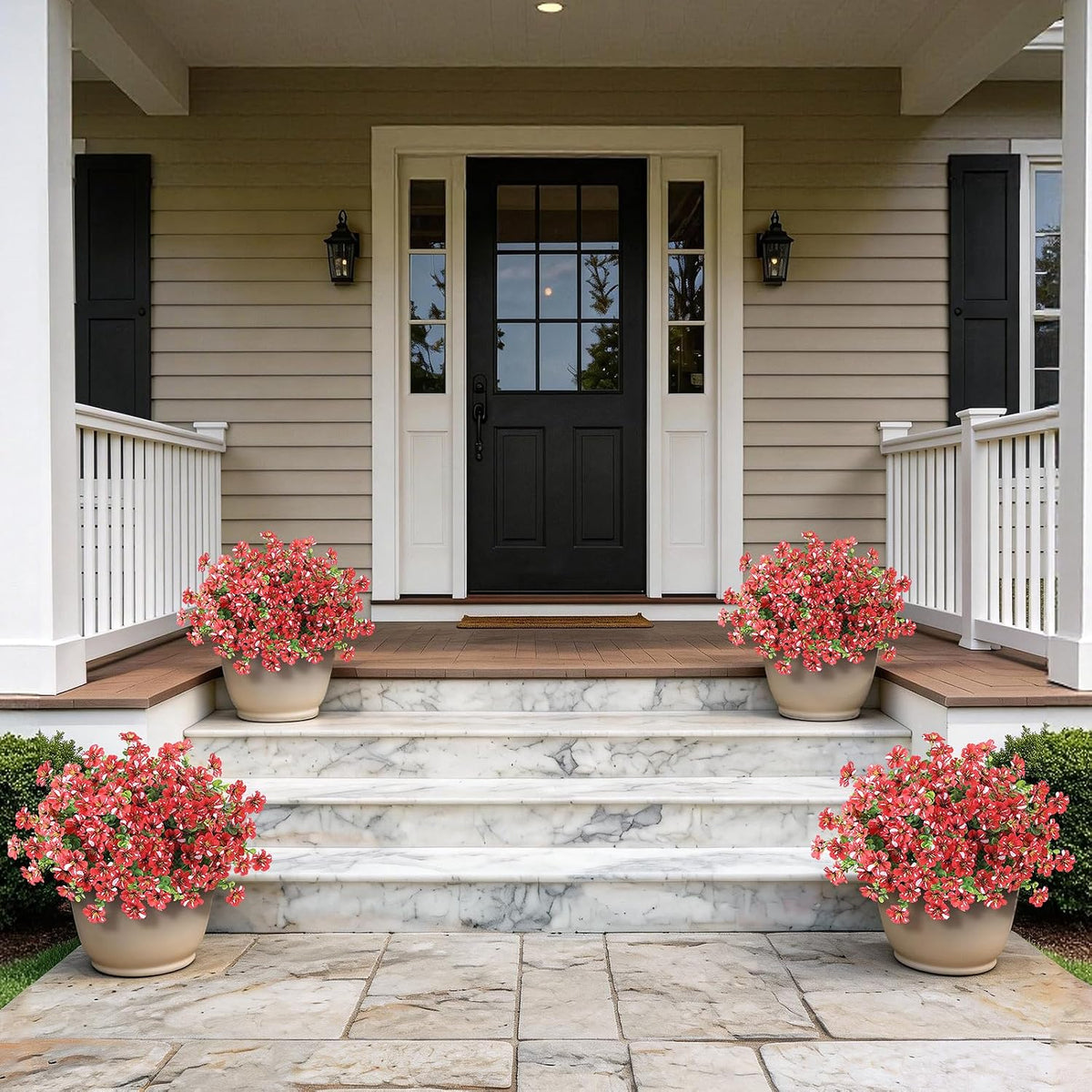 2Set Artificial Eucalyptus Flower Topiary Tree for Front Porch(Red)