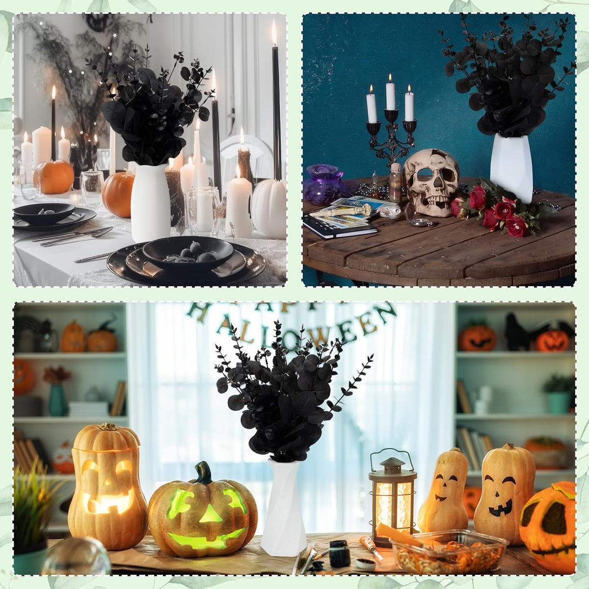 Giegxin 180 Pcs Mixed Artificial Eucalyptus Leaves Stems Bulk Black