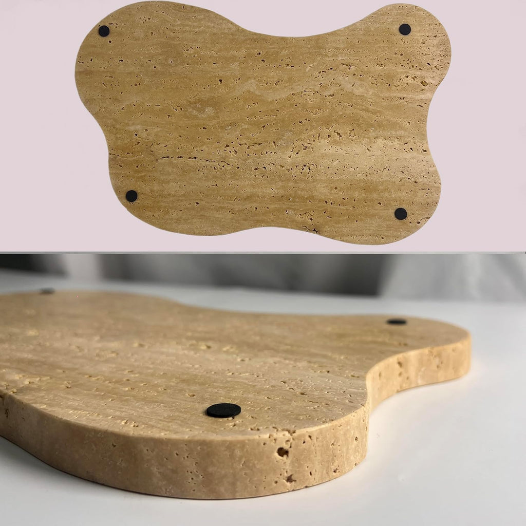 Cloud Shaped Travertine Vanity Tray, 13.3 x 8.3 Inch Natural Stone Decorative Catchall Tray for Bathroom Countertop, Beige Marble Jewelry Dish Perfume Tray for Coffee Table Dresser Nightstand